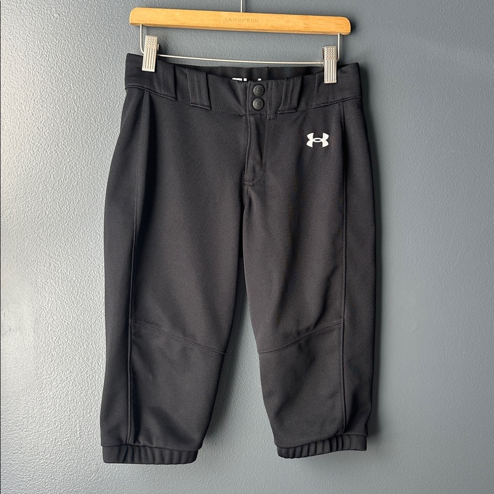 🥎 UNDER ARMOUR girls softball pants black size medium youth pockets snap button